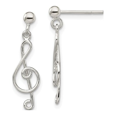 Sterling Silver Treble Clef Dangle Earrings