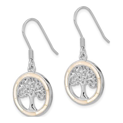 Sterling Silver Mother of Pearl Tree of Life MOP Dangle Earrings – view 3