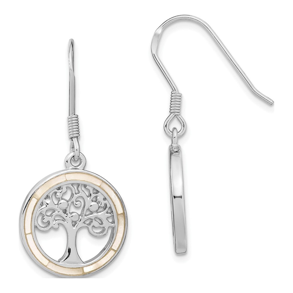 Sterling Silver Mother of Pearl Tree of Life MOP Dangle Earrings