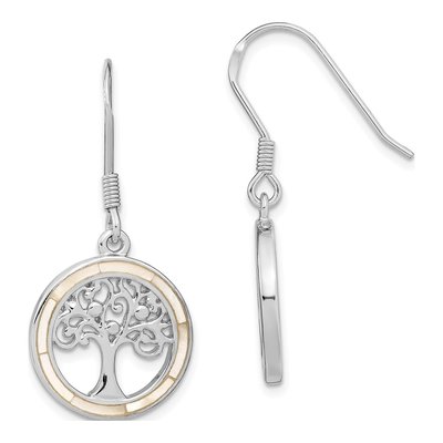 Sterling Silver Mother of Pearl Tree of Life MOP Dangle Earrings