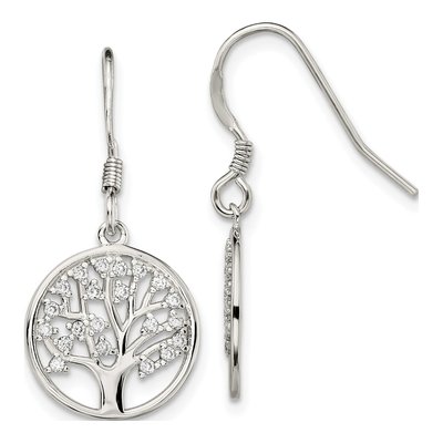 Sterling Silver CZ Tree of Life Dangle Earrings