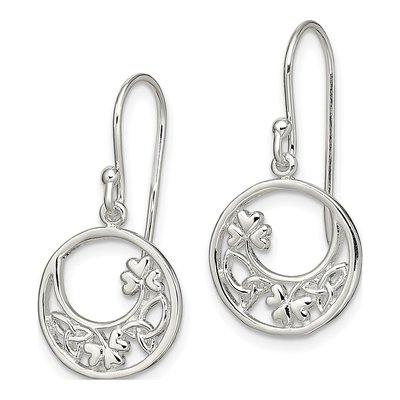 Sterling Silver Clover Circle Dangle Earrings – view 3