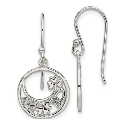 Sterling Silver Clover Circle Dangle Earrings