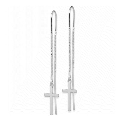 Sterling Silver Cross Threader Earrings – view 3