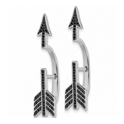 Sterling Silver 38mm CZ Arrow Ear Climbers Huggie Hoop Earrings – view 3