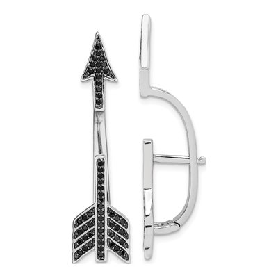 Sterling Silver 38mm CZ Arrow Ear Climbers Huggie Hoop Earrings