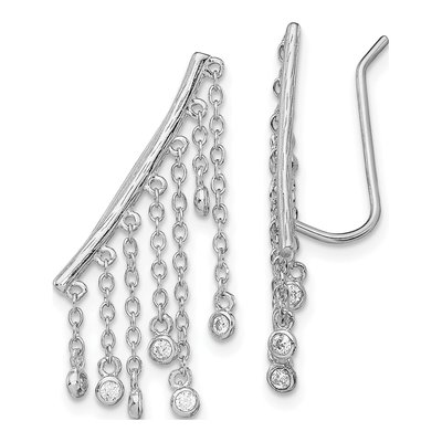 Sterling Silver CZ Ear Climber Threader Earrings