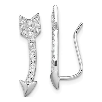 Sterling Silver CZ Arrow Ear Climber Threader Earrings
