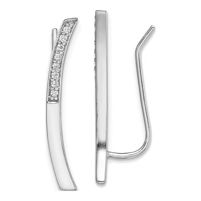 Sterling Silver CZ Curved Bar Ear Climbers Threader Earrings
