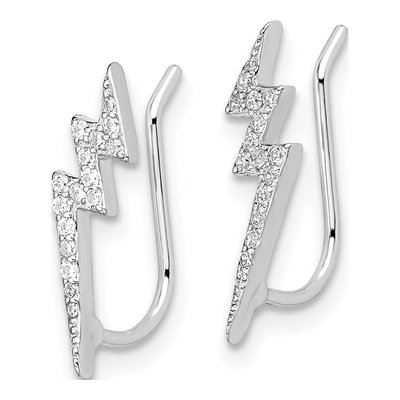 Sterling Silver CZ Lightning Bolt Ear Climbers Threader Earrings – view 3