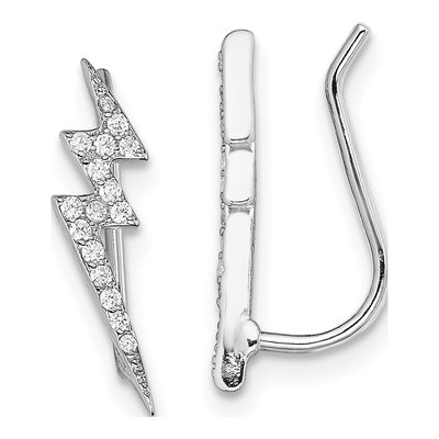 Sterling Silver CZ Lightning Bolt Ear Climbers Threader Earrings