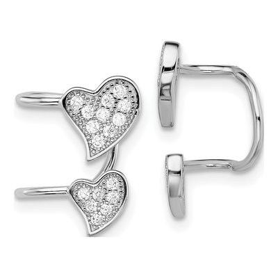 Sterling Silver 15mm CZ Double Heart Ear Cuff Ear Cuff
