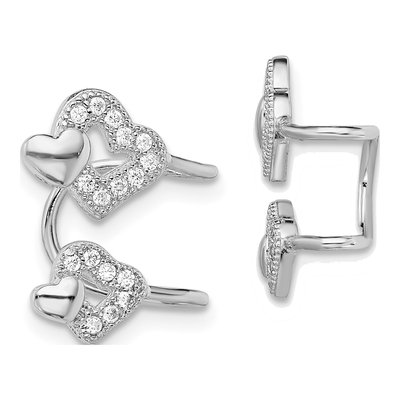 Sterling Silver 15mm CZ Heart Left Ear Cuff Ear Cuff