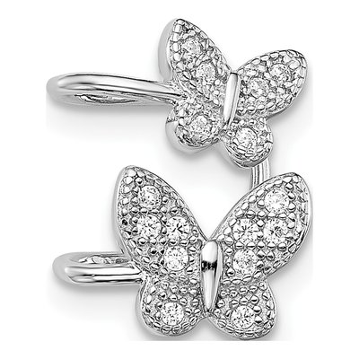 Sterling Silver 15mm CZ Double Butterfly Right Ear Cuff Ear Cuff