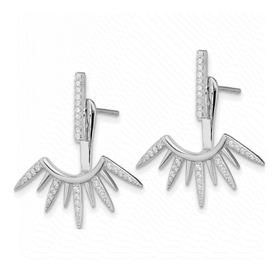 Sterling Silver CZ Bar Spikes Front Back Dangle Earrings – view 3