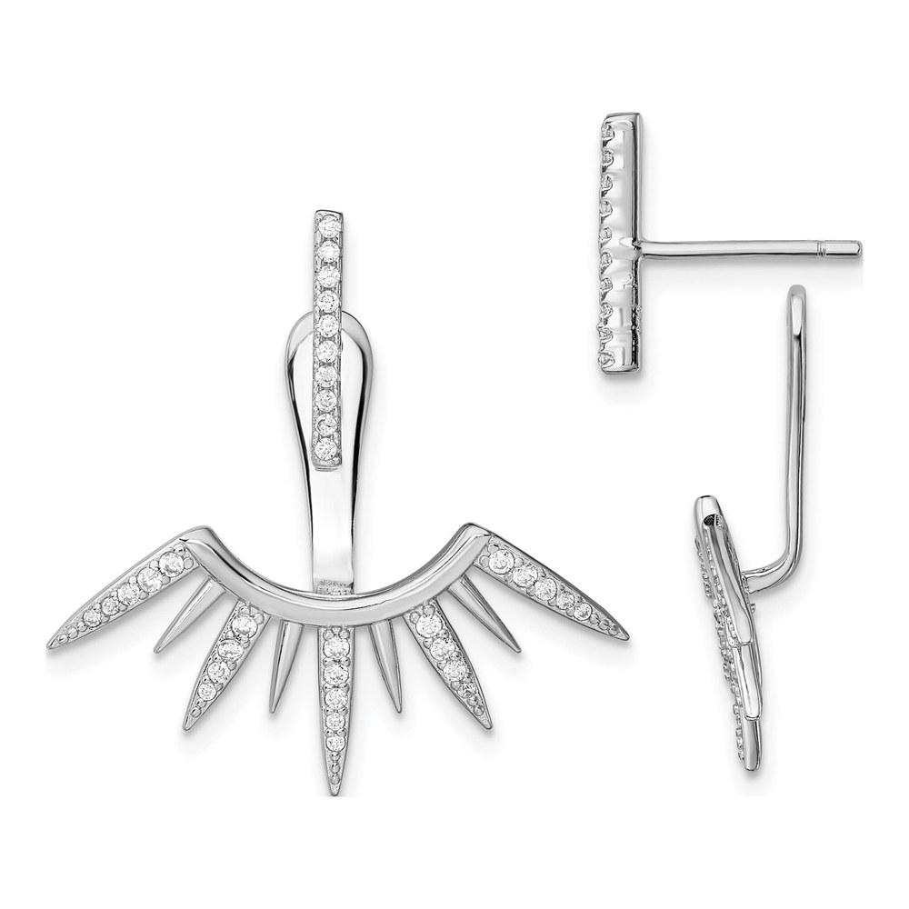Sterling Silver CZ Bar Spikes Front Back Dangle Earrings