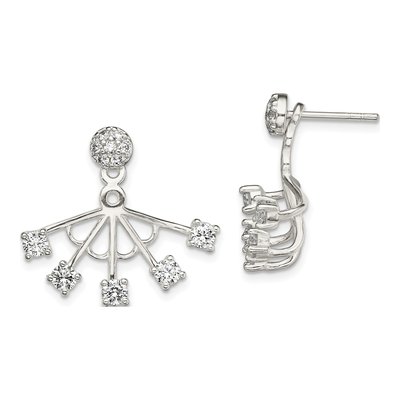 Sterling Silver CZ Webbed Front Back Dangle Earrings