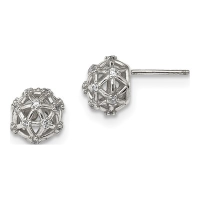 Sterling Silver CZ Button Stud Earrings