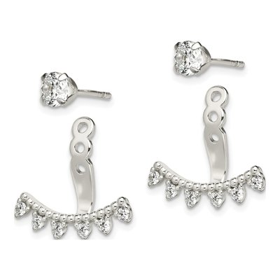 Sterling Silver CZ Beaded Curve Front Back Dangle Earrings – view 3