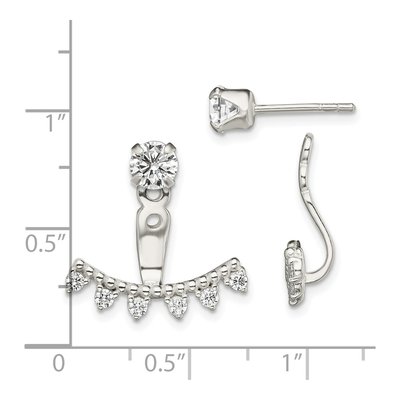 Sterling Silver CZ Beaded Curve Front Back Dangle Earrings – view 5