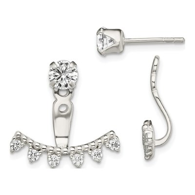 Sterling Silver CZ Beaded Curve Front Back Dangle Earrings