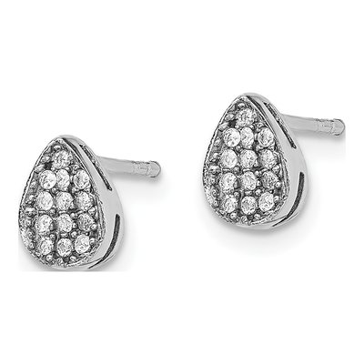 Sterling Silver Round CZ Teardrop Stud Earrings – view 3