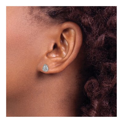 Sterling Silver Round CZ Teardrop Stud Earrings – view 4