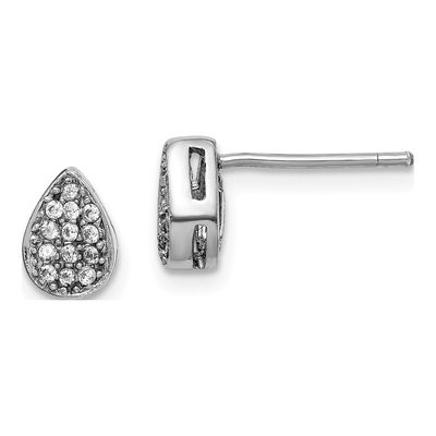 Sterling Silver Round CZ Teardrop Stud Earrings