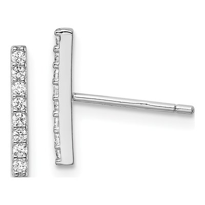 Sterling Silver Round CZ Bar Stud Earrings