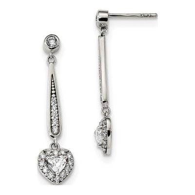 Sterling Silver CZ Heart Dangle Earrings
