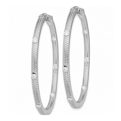 Sterling Silver 54mm CZ Inside-Out Hoop Earrings – view 3