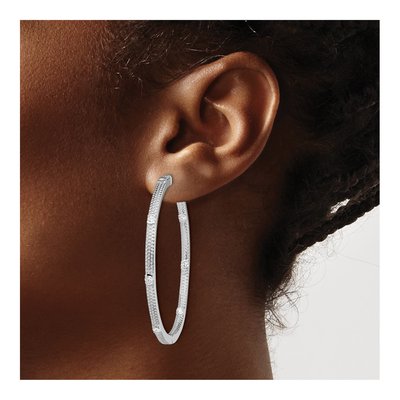 Sterling Silver 54mm CZ Inside-Out Hoop Earrings – view 4