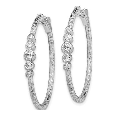 Sterling Silver 36mm CZ Textured Huggie Hoop Earrings – view 3