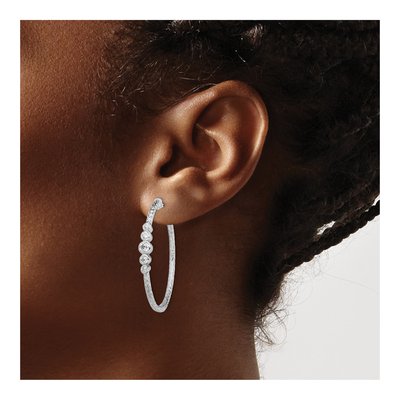 Sterling Silver 36mm CZ Textured Huggie Hoop Earrings – view 4