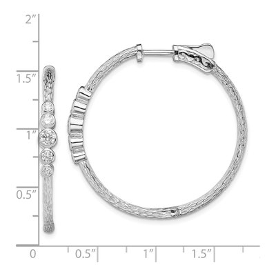 Sterling Silver 36mm CZ Textured Huggie Hoop Earrings – view 5