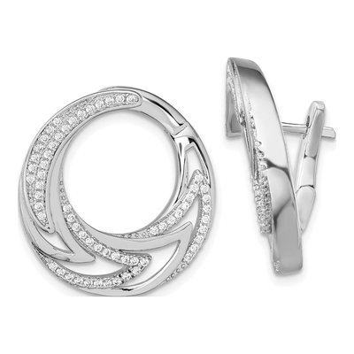 Sterling Silver 23mm CZ Huggie Hoop Earrings
