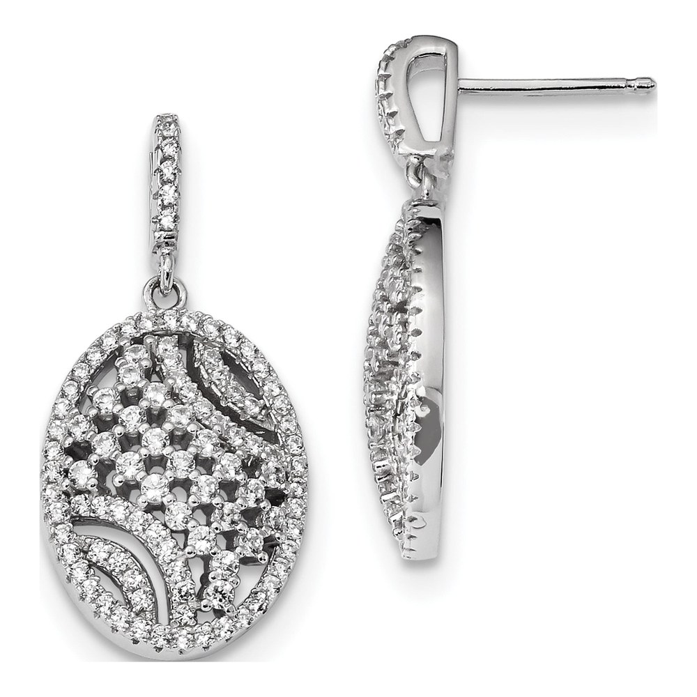 Sterling Silver Rhodium-Plated Cz Post Dangle Earrings