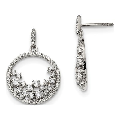 Sterling Silver CZ Circle Dangle Earrings