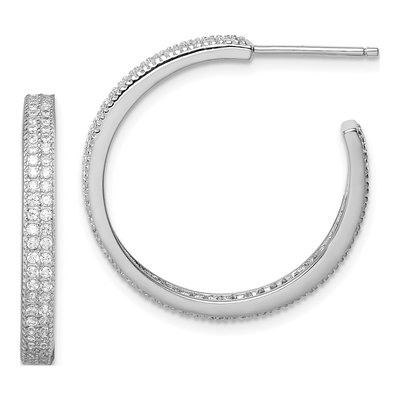 Sterling Silver 20mm CZ C- Hoop Earrings