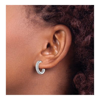 Sterling Silver 15mm CZ Pave C- Hoop Earrings – view 4