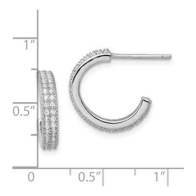 Sterling Silver 15mm CZ Pave C- Hoop Earrings – view 5