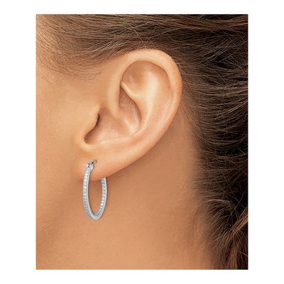 Sterling Silver 25mm CZ Inside-Out Hoop Earrings – view 4