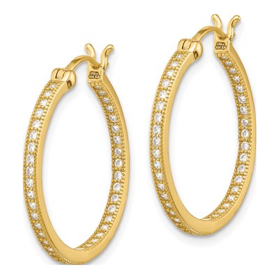 Gold-Plated Sterling Silver 25mm CZ Inside-Out Hoop Earrings – view 3