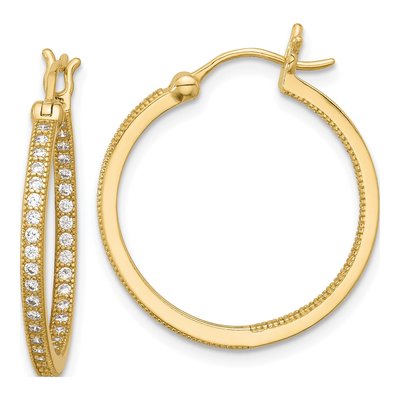 Gold-Plated Sterling Silver 25mm CZ Inside-Out Hoop Earrings