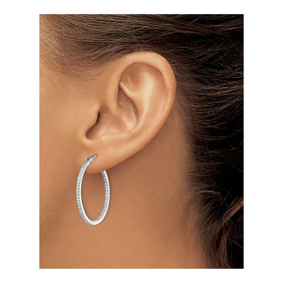 Sterling Silver 30mm CZ Inside-Out Hoop Earrings – view 4