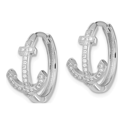 Sterling Silver 18mm CZ Anchor Huggie Hoop Earrings – view 3
