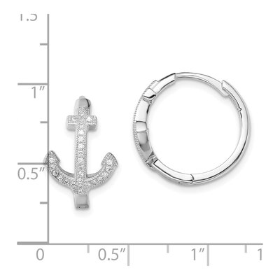 Sterling Silver 18mm CZ Anchor Huggie Hoop Earrings – view 5