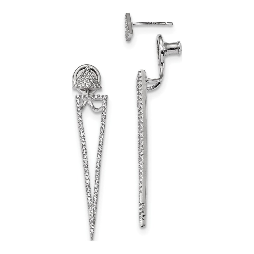 Sterling Silver CZ Front Back Triangle Dangle Earrings