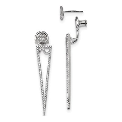 Sterling Silver CZ Front Back Triangle Dangle Earrings