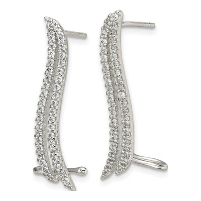 Sterling Silver CZ Double Row Ear Climber Threader Earrings – view 3